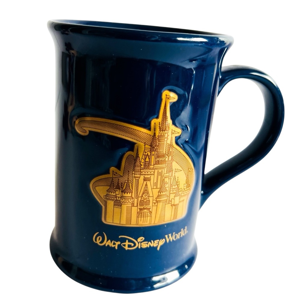 Disney Walt Disney World Ceramic Cinderella Castle Medallion Blue Coffee Mug